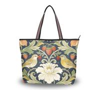 WDdZzyy William Morris Red Strawberry Bird tessuto di seta borse con cerniera per le donne borse riutilizzabili per le donne borsa, William Morris Uccello Fragola Rosso, Large