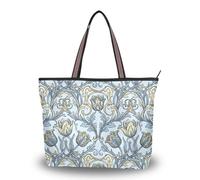 WDdZzyy William Morris Tulips Blue Yellow Pattern tessuto di seta con cerniera donna tote borse eleganti per le donne in pelle, William Morris Tulipani Blu Giallo Motivo, Medium