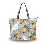WDdZzyy William Morris White Parrot Melograno tessuto di seta borse con cerniera per le donne borse riutilizzabili tote per le donne, William Morris Melograno Pappagallo Bianco, Large
