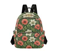 WDdZzyy William Morris, zaino alla moda da 35,5 cm con papaveri e fiori verdi e alla moda, borsa per libri da donna per viaggi e lavoro