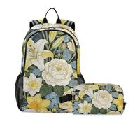 WDdZzyy William Morris, zaino per bambini con borsa per il pranzo e borsa per il pranzo con giglio bianco, set per la scuola e portapranzo per ragazzi dai 9 ai 10 anni