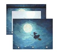 WDdZzyy Witch Broomstick Moonlit Sky Raccoglitore Buste Trasparenti Finestra 3 Fori Tasca per Lettere A4 Carta Confezione da 2 Studenti Rientro a Scuola