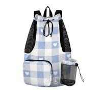 WDdZzyy Zaino con coulisse per nuoto borsa da palestra con tasca per bottiglia d'acqua Cinch Pack separazione bagnato e asciutto adorabile blu grigio amore plaid