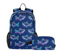 WDdZzyy Zaino Con Lunch Box Per Ragazzi Neon Fluorescente Squalo Blu Scuola Borsa Con Borsa Pranzo Bookbag Lunchbox Per Ragazze 10-12