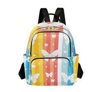 WDdZzyy Zaino convertibile da 35,5 cm con farfalle e strisce bianche, alla moda, per donne e ragazze, Farfalle e strisce bianche, Medium