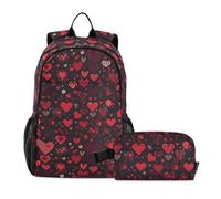 WDdZzyy Zaino per ragazzi con scatola per il pranzo a forma di cuore decorazione amore rosso nero ragazzo zaino scuola con borsa per il pranzo per ragazzi 9-10 anni