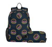 WDdZzyy Zaino scolastico per bambini Ragazzi Amburgo Colorato Neon Fluorescente Sacchetto di Scuola E Lunch Box Set Per Ragazzi Borse Libro Per Con Borsa Pranzo 10-12