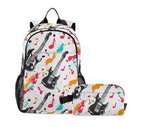 WDdZzyy Zaino scolastico per bambini Ragazzi Retro Musical Rock Bianco Scuola Zaini Per Ragazze Con Lunch Box Bookbags Con Lunchbox Per Ragazzi 10-12