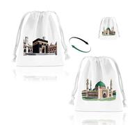 WDFCN 2 pezzi Hajj Umrah Borsa da viaggio Umrah Mubarak Regali Hajj Essentials Umrah Guide Borsa portaoggetti in cotone Umrah Borsa per documenti con cordino regolabile ideale per carte Hajj Dua