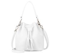 Wdfnexalai Borsa a secchiello in finta pelle con nappe con coulisse borsa a tracolla da donna tinta unita borsa a tracolla, bianca
