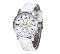 Wdfnexalai Orologio sportivo rotondo da uomo con cinturino in pelle e cassa in lega, casual, per fitness, bianco, as description
