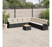 WDGJJFECNMUEHI 10 Piece Garden Sofa Set with Cushions in Black Polyrattan, Outdoor Patio Furniture for Terrace, Weather Resistant PE Wicker Rattan Seating Group with Coffee Table