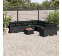WDGJJFECNMUEHI 11-Piece Outdoor Garden Furniture Set with Cushions in Black Polyrattan PE Wicker, Modular Patio Sofa Sectional Set with Coffee Table for Terrace, Backyard, Poolside