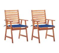 WDGJJFECNMUEHI 2 Pack Acacia Wood Outdoor Dining Chairs with Cushions, Waterproof Patio Garden Chairs for Terrace, Weather-Resistant Solid Wood Armchair with Comfortable Seat Cushions, Blue