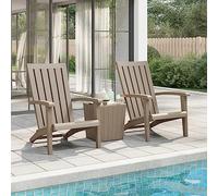 WDGJJFECNMUEHI 2 Pack Adirondack Garden Chairs Light Brown, Outdoor PP Plastic Patio Furniture with Wood Grain Design, Comfortable Ergonomic Seating for Poolside, Backyard, Terrace, Max Load 150kg