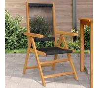 WDGJJFECNMUEHI 2 Pack Black Acacia Solid Wood Folding Garden Chairs with Reclining Back, Outdoor Patio Furniture for Balcony, Yard, Poolside, Max Load 110kg per Seat