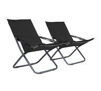 WDGJJFECNMUEHI 2 Pack Foldable Beach Chairs with 3 Positions Reclining, 600D Oxford Fabric & Steel Frame, Portable Camping Garden Lounge Chairs, Supports 110kg, Black
