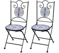 WDGJJFECNMUEHI 2 Pack Folding Bistro Chairs Blue and White Ceramic Seat Outdoor Indoor Garden Balcony Cafe Patio Furniture Powder Coated Iron Frame Waterproof Easy Clean