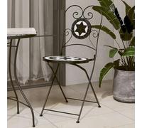 WDGJJFECNMUEHI 2 Pack Folding Bistro Chairs Ceramic Mosaic Design Outdoor Indoor Garden Patio Balcony Black White Powder Coated Iron Frame Sturdy Easy Clean