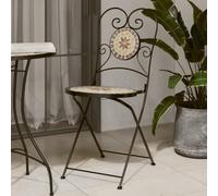 WDGJJFECNMUEHI 2 Pack Folding Bistro Chairs Terracotta White Ceramic Mosaic Design Outdoor Garden Patio Balcony Dining Chairs with Powder Coated Iron Frame