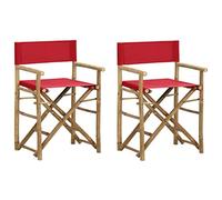 WDGJJFECNMUEHI 2 Pack Folding Director Chairs Red Bamboo Frame with Polyester Fabric Seat for Garden Patio Outdoor Relaxing Comfortable and Space Saving