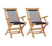 WDGJJFECNMUEHI 2 Pack Folding Garden Chairs Solid Teak Wood with Polyester Rope, Outdoor Patio Furniture for Terrace, Balcony, Backyard, Lightweight & Space Saving Design
