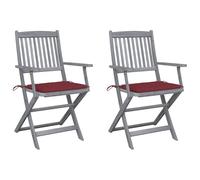 WDGJJFECNMUEHI 2 Pack Folding Garden Chairs with Cushions, Solid Acacia Wood Outdoor Dining Chairs for Patio, Terrace, Backyard, Foldable Comfortable Seating Furniture, Wine Red