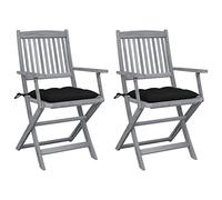WDGJJFECNMUEHI 2 Pack Folding Garden Chairs with Cushions, Solid Acacia Wood Patio Dining Chairs for Outdoor, Foldable Terrace Seating Set with Comfortable Pillows, Weather-Resistant Gray Finish