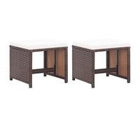 WDGJJFECNMUEHI 2 Pack Garden Stools with Cushions, Brown Polyrattan Outdoor Footstool for Patio, Terrace, Balcony, Modern Design, Powder Coated Steel Frame, Thick Seat Pad, Weight Capacity 110kg