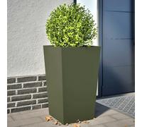 WDGJJFECNMUEHI 2 Pack Olive Green Garden Planters 45x45x75 cm Steel Flower Pots for Outdoor Balcony Patio Decor - Rustproof Large Deep Containers with Drainage Option for Plants Herbs Vegetables