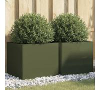 WDGJJFECNMUEHI 2 Pack Olive Green Steel Raised Garden Planter Box 42x40x39 cm for Balcony Patio Outdoor Decor, Cold Rolled Metal Flower Pot with Sturdy Structure, DIY Home Gardening