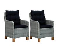 WDGJJFECNMUEHI 2 Pack Outdoor Garden Chairs with Cushions, Light Gray PE Rattan Patio Lounge Chairs with Thick Padded Seat, Acacia Wood Legs & Powder Coated Steel Frame for Terrace, Balcony, Backyard