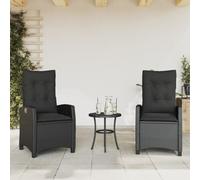 WDGJJFECNMUEHI 2 Pack Reclining Garden Chairs with Cushions, Adjustable Lounge Chair Outdoor Patio Furniture, Black PE Rattan Sunbed for Poolside, Terrace, Backyard, Max Load 110kg