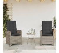 WDGJJFECNMUEHI 2 Pack Reclining Garden Chairs with Cushions, Adjustable PE Rattan Outdoor Lounge Chairs, Gray Patio Furniture Set for Balcony, Poolside, Backyard Relaxation, Max Load 110kg