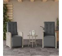 WDGJJFECNMUEHI 2 Pack Reclining Garden Chairs with Footrest, Adjustable PE Rattan Outdoor Lounge Chairs for Patio, Poolside, Backyard, Light Gray with Removable Cushions, Max Load 110kg