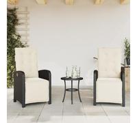 WDGJJFECNMUEHI 2 Pack Reclining Garden Chairs with Footrest, Adjustable PE Rattan Outdoor Lounge Chairs, Thick Cushions & Powder Coated Steel Frame for Patio, Poolside, Backyard, Black & Cream White
