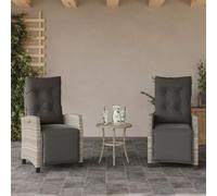 WDGJJFECNMUEHI 2 Pack Reclining Garden Chairs with Footrest, Adjustable Poly Rattan Outdoor Lounge Chairs for Patio, Poolside, Backyard, Light Gray, 110kg Capacity, UV Resistant & Weatherproof