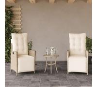 WDGJJFECNMUEHI 2 Pack Reclining Garden Chairs with Footrest, PE Rattan Outdoor Lounge Chairs Adjustable Backrest, Comfortable Patio Furniture for Poolside, Balcony, Backyard, Beige