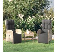 WDGJJFECNMUEHI 2 Pack Reclining Outdoor Chairs with Cushions, Poly Rattan Garden Lounge Chairs, Adjustable Patio Furniture for Terrace, Balcony, Gray Steel Frame, 110kg Capacity
