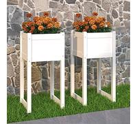 WDGJJFECNMUEHI 2 Pack White Wooden Planters 40x40x81 cm for Garden Balcony Patio - Solid Pine Raised Flower Box with Rustic Grain, DIY Decorative Outdoor Planter for Plants and Flowers