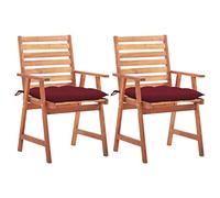 WDGJJFECNMUEHI 2 Pcs Acacia Wood Outdoor Dining Chairs with Cushions, Waterproof Patio Garden Chairs, Rustic Design for Terrace, Backyard, Comfortable Seating Set