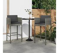 WDGJJFECNMUEHI 2 Pcs Bar Stools with Gray Cushions, Outdoor Poly Rattan Bar Height Stools with Backrest, Powder Coated Steel Frame, Patio Garden Furniture for Home Cafe Bistro