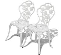 WDGJJFECNMUEHI 2 Pcs Bistro Chairs White Cast Aluminum Outdoor Garden Patio Furniture with Floral Design, Heavy Duty Weather Resistant, Max Load 110kg per Seat