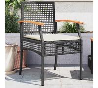 WDGJJFECNMUEHI 2 Pcs Black Garden Chairs with Cushions, Poly Rattan & Acacia Wood Outdoor Furniture Set, Comfortable Patio Seating for Balcony Terrace, UV Resistant, Max Load 110kg