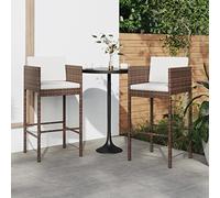 WDGJJFECNMUEHI 2 Pcs Brown Bar Stools with Cushions, Outdoor Poly Rattan Counter Height Stools with Backrest, Patio Garden Furniture for Kitchen, Dining, Living Room