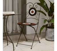 WDGJJFECNMUEHI 2 Pcs Folding Bistro Chairs Terracotta White Ceramic Mosaic Design Garden Patio Outdoor Dining Chairs with Powder Coated Iron Frame Space Saving Foldable
