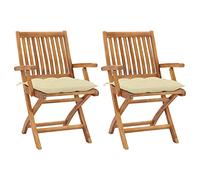 WDGJJFECNMUEHI 2 Pcs Folding Garden Chairs with Cream Cushions, Solid Teak Wood Outdoor Furniture for Patio, Balcony, Cafe, Weather-Resistant & Space-Saving Design
