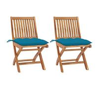 WDGJJFECNMUEHI 2 Pcs Folding Garden Chairs with Light Blue Cushions, Solid Teak Wood Outdoor Chairs for Patio, Balcony, Cafe, Foldable Comfortable Seating Furniture