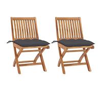 WDGJJFECNMUEHI 2 Pcs Folding Teak Wood Garden Chairs with Anthracite Cushions, Outdoor Patio Furniture for Home, Cafe, Balcony, Weather-Resistant & Space-Saving Design