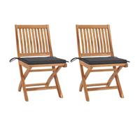 WDGJJFECNMUEHI 2 Pcs Folding Teak Wood Garden Chairs with Anthracite Cushions, Outdoor Patio Furniture for Home, Cafe, Office, Weather-Resistant & Space-Saving Design